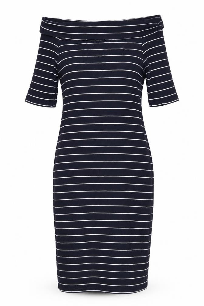 Monsoon Women's Blue Half Sleeve Striped Dress