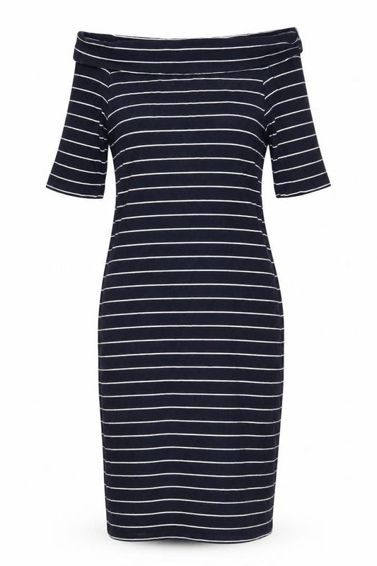 Monsoon Women's Blue Half Sleeve Striped Dress