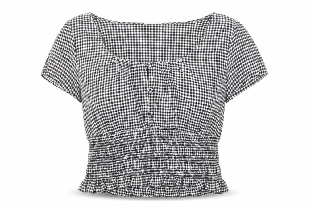 Topshop Women's Black Check Short Sleeve Blouse Size 18