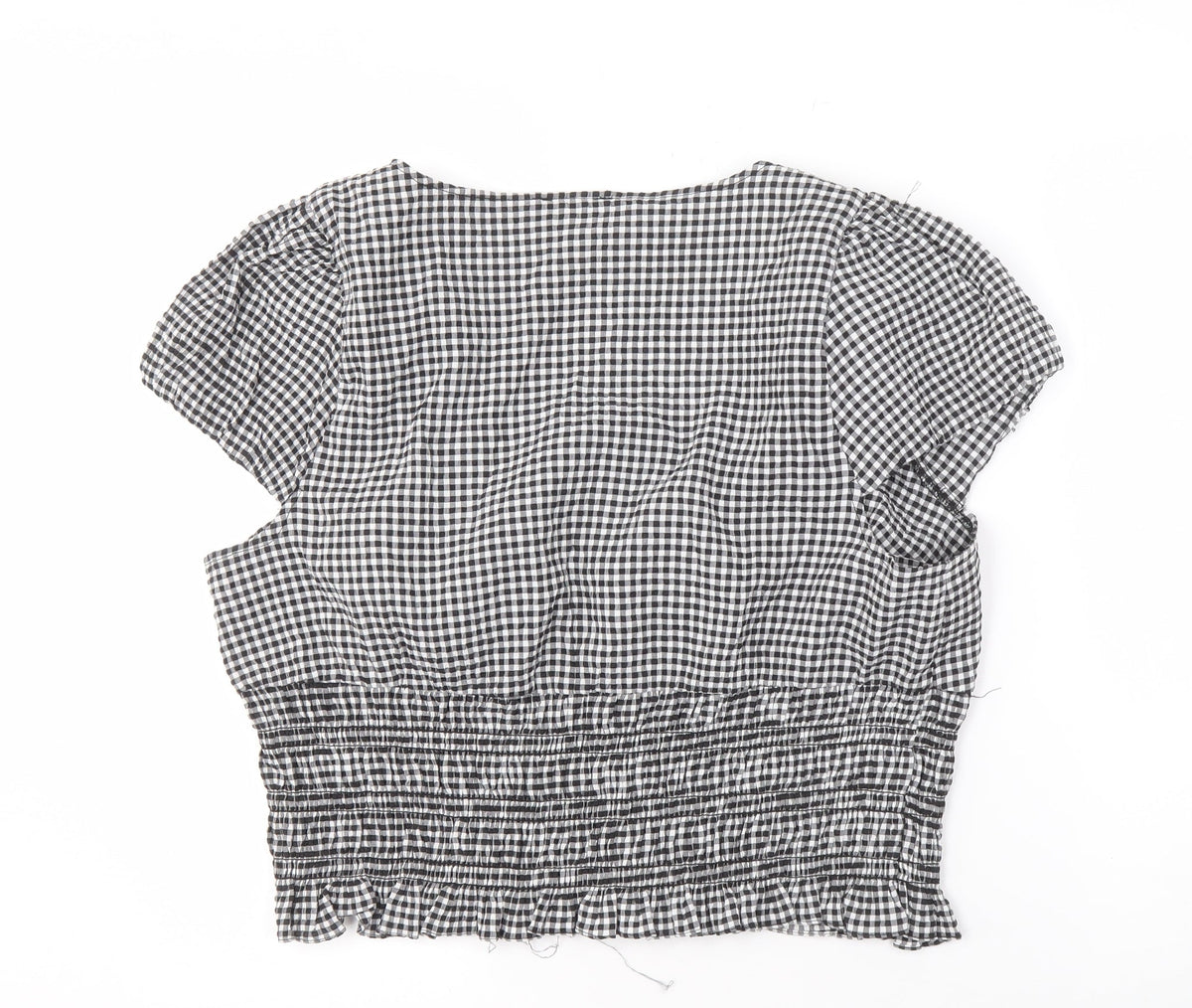 Topshop Women's Black Check Short Sleeve Blouse Size 18