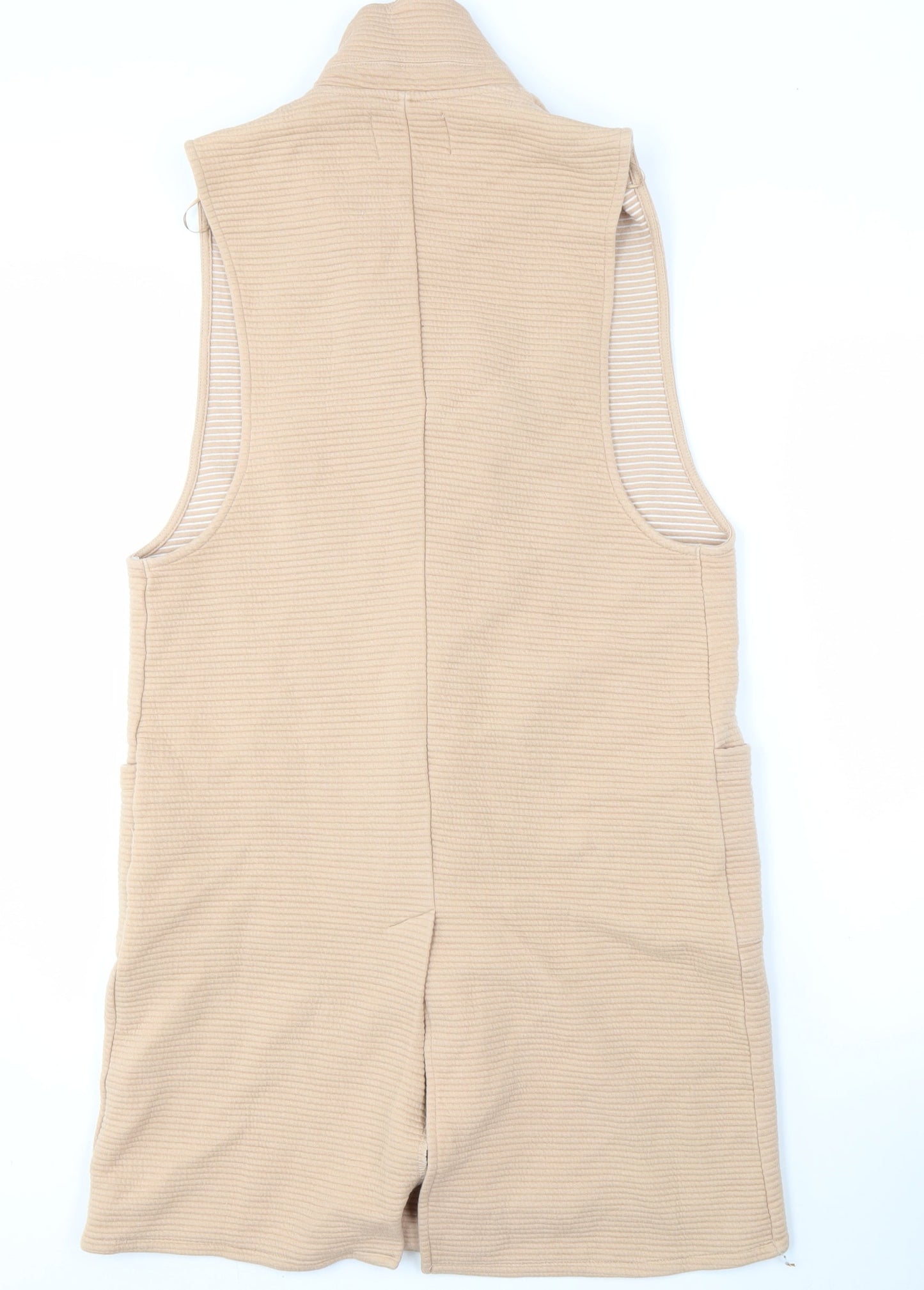 River Island Womens Beige Open Front, Longline, Gilet Waistcoat Size 12, Open Pockets