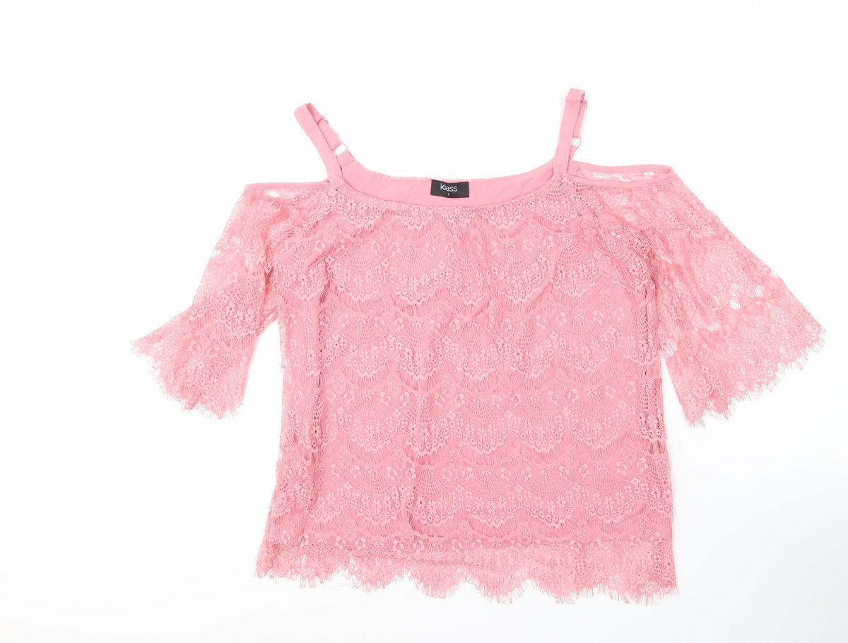 Klass Women's Pink Lace Off the Shoulder Camisole Blouse L