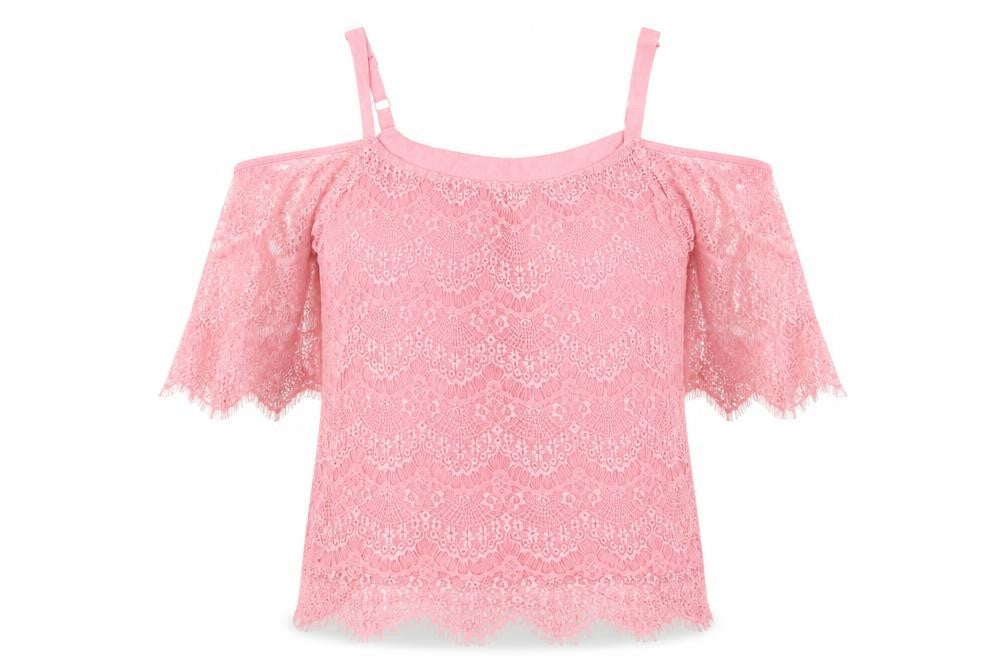 Klass Women's Pink Lace Off the Shoulder Camisole Blouse L