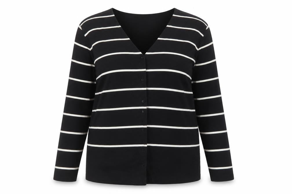 Liz Claiborne Women's Black Striped Button-Up Top