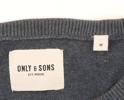 Brand and care label for Only & Sons Men's Blue jumper Medium