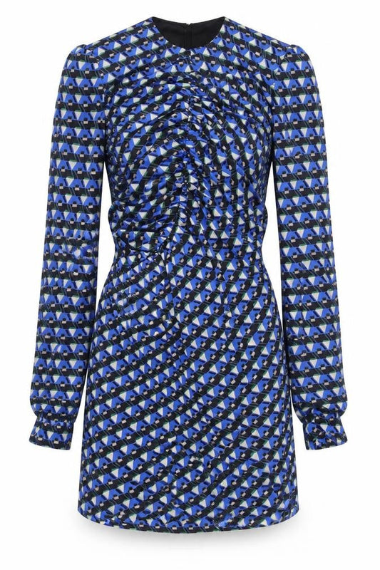 Zara Women's Blue Sheath Dress S Geometric Ruched