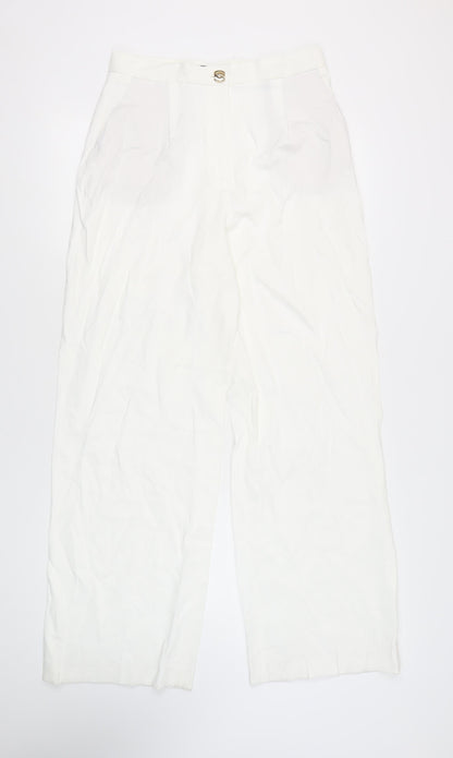 Zara Women's White Trousers - Size L, Pleated, Straight