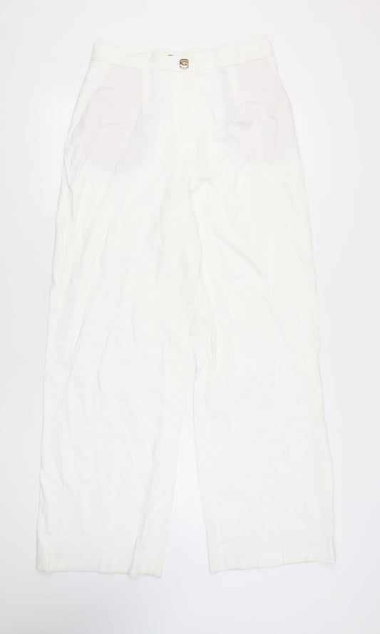 Zara Women's White Trousers - Size L, Pleated, Straight