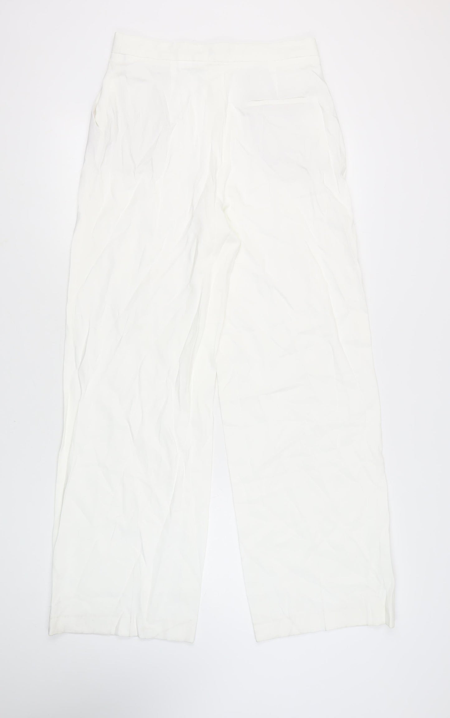 Zara Women's White Trousers - Size L, Pleated, Straight