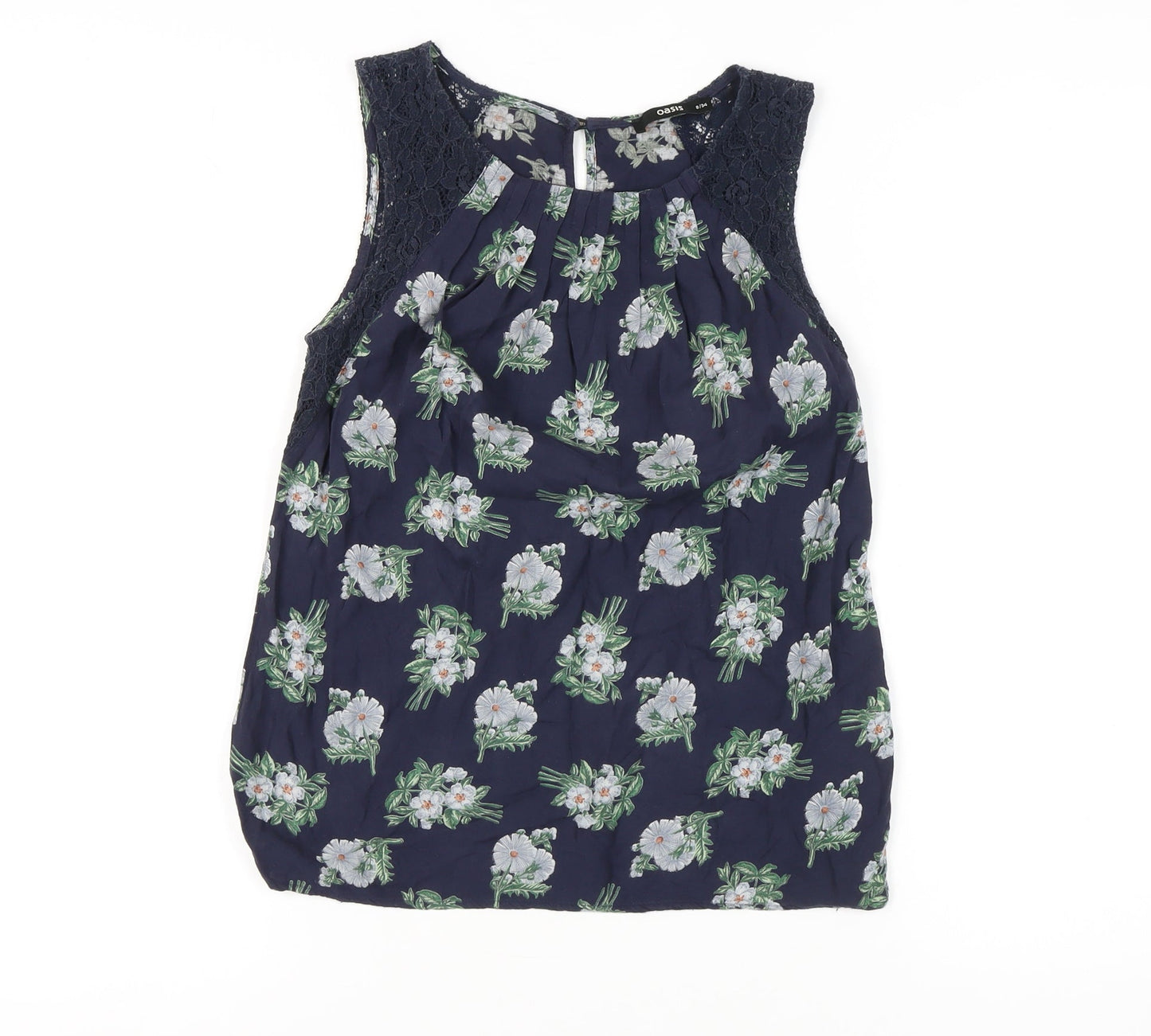 Oasis Women's Blue Floral Lace Sleeveless Blouse, Size 8