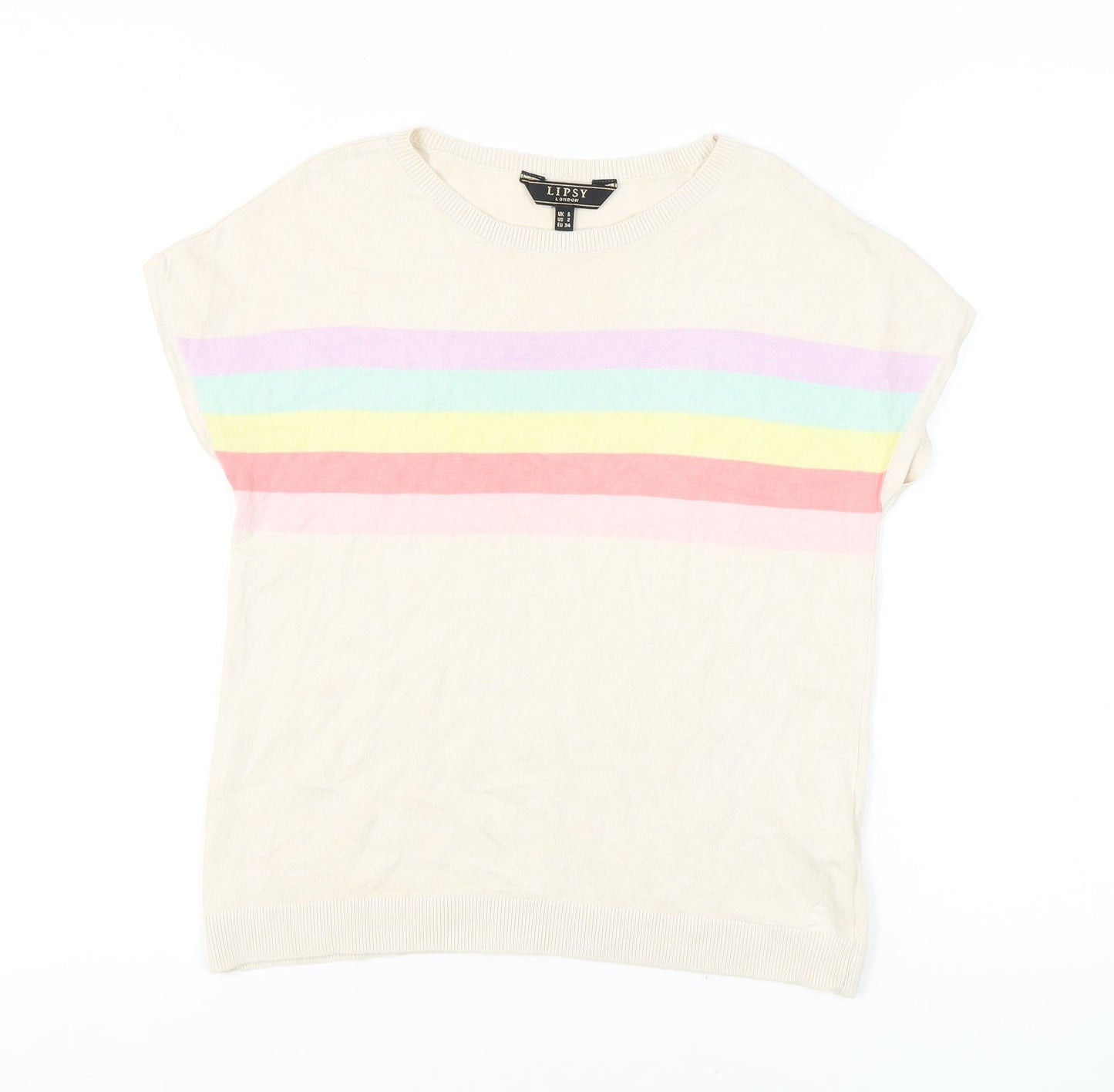 Lipsy Women Beige Striped Sleeveless Jumper Size 6