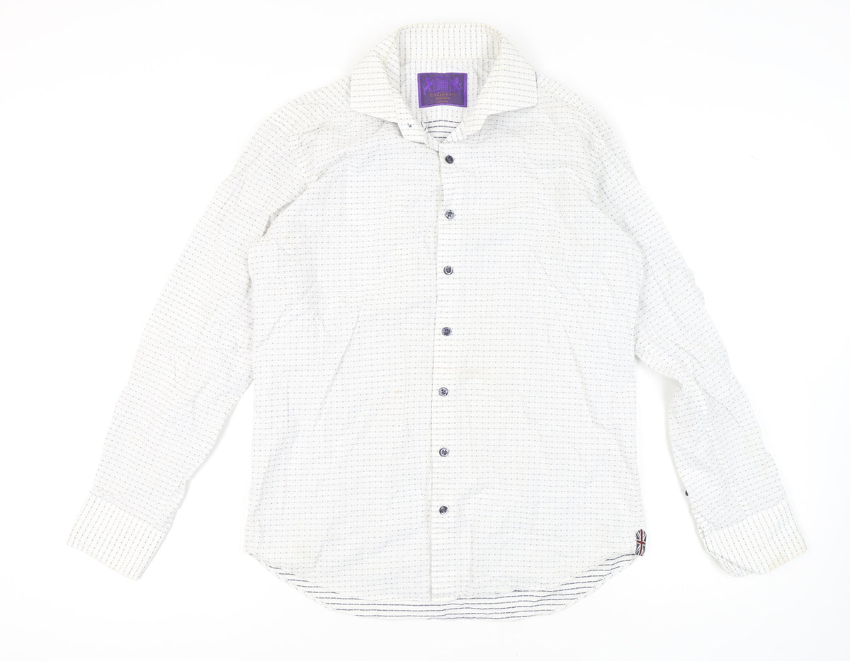 Curtis Chelsea Men's White Geometric Button-Up Shirt, M