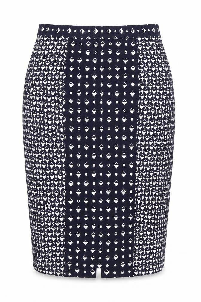 French Connection Women's Blue Geometric Pencil Skirt Size 10