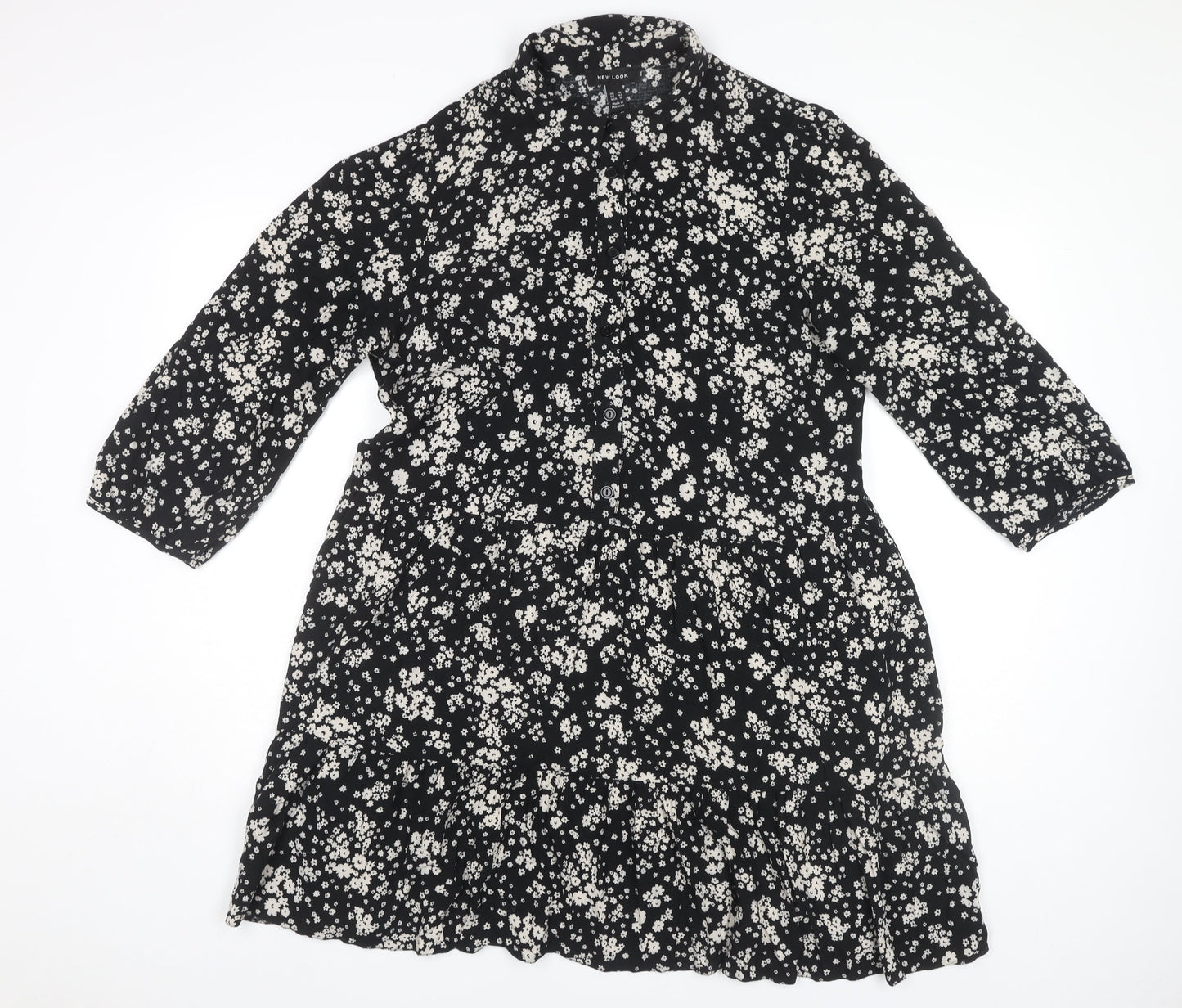 New Look Women's Black Floral Shirt Dress Size 14
