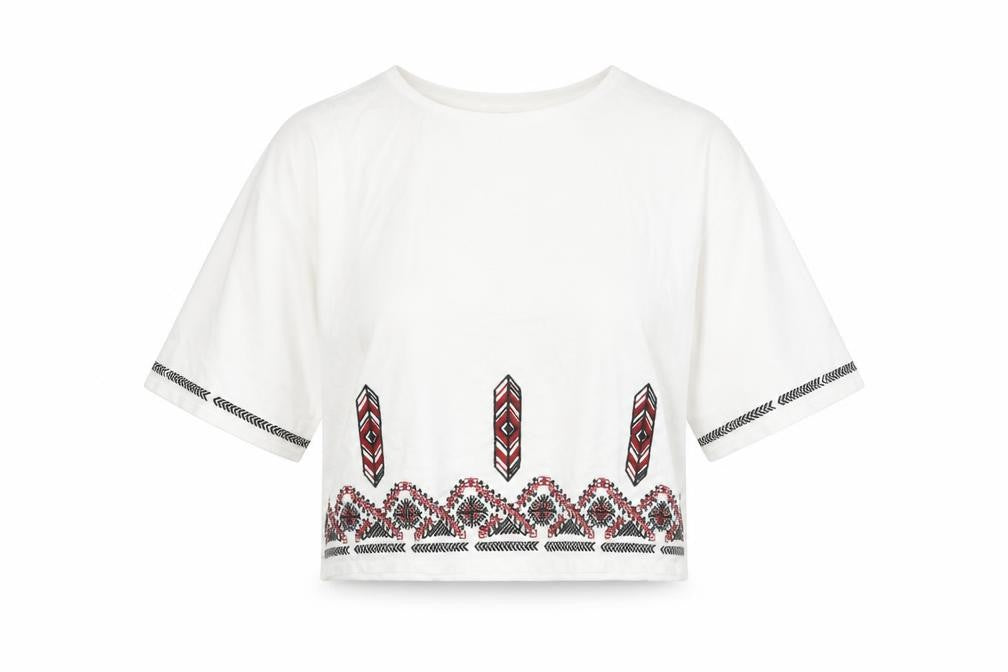 Zara Women's White T-Shirt, Size S, Aztec Style