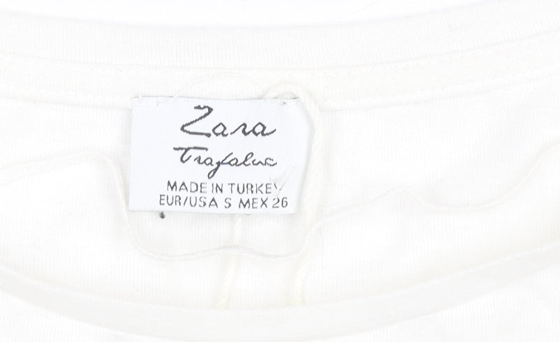 Zara Women's White T-Shirt, Size S, Aztec Style