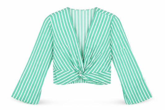 River Island Women's Green Striped Cropped Blouse, Size 16