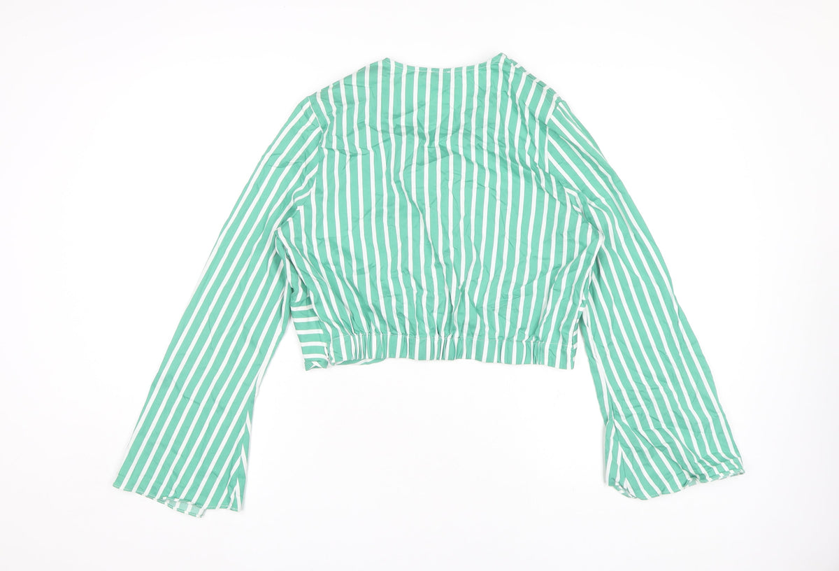 River Island Women's Green Striped Cropped Blouse, Size 16