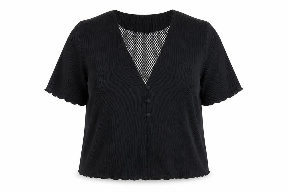 Canda Women's Black Button Blouse Size 18 - Casual Short Sleeve