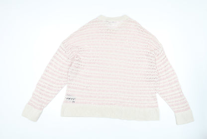 Weekday Women's Pink Striped Knit Pullover Jumper L