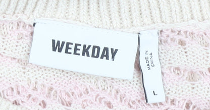 Weekday Women's Pink Striped Knit Pullover Jumper L
