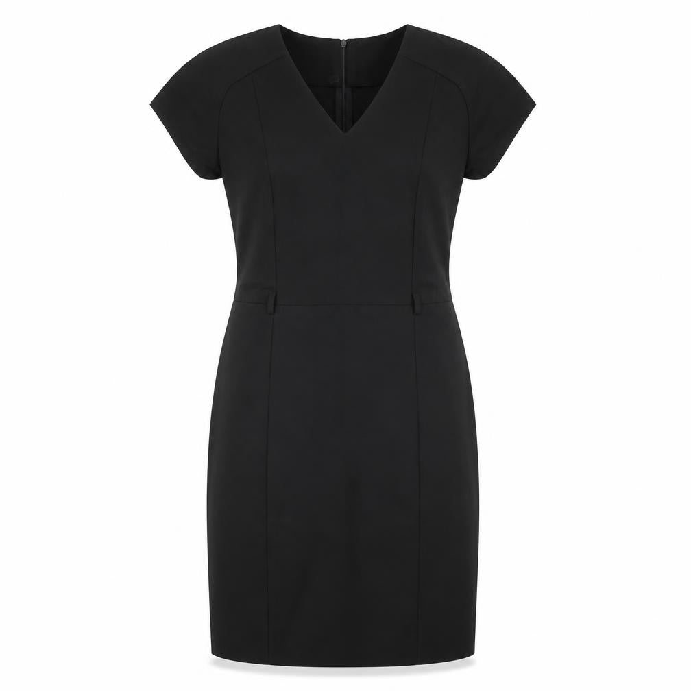 Mango Women's Black V-Neck Dress, L, Short Sleeve