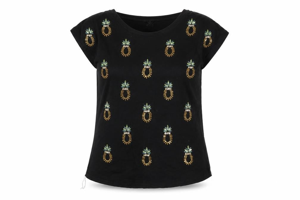 H&M Women's Black Sequin T-Shirt, Size 12, Round Neck