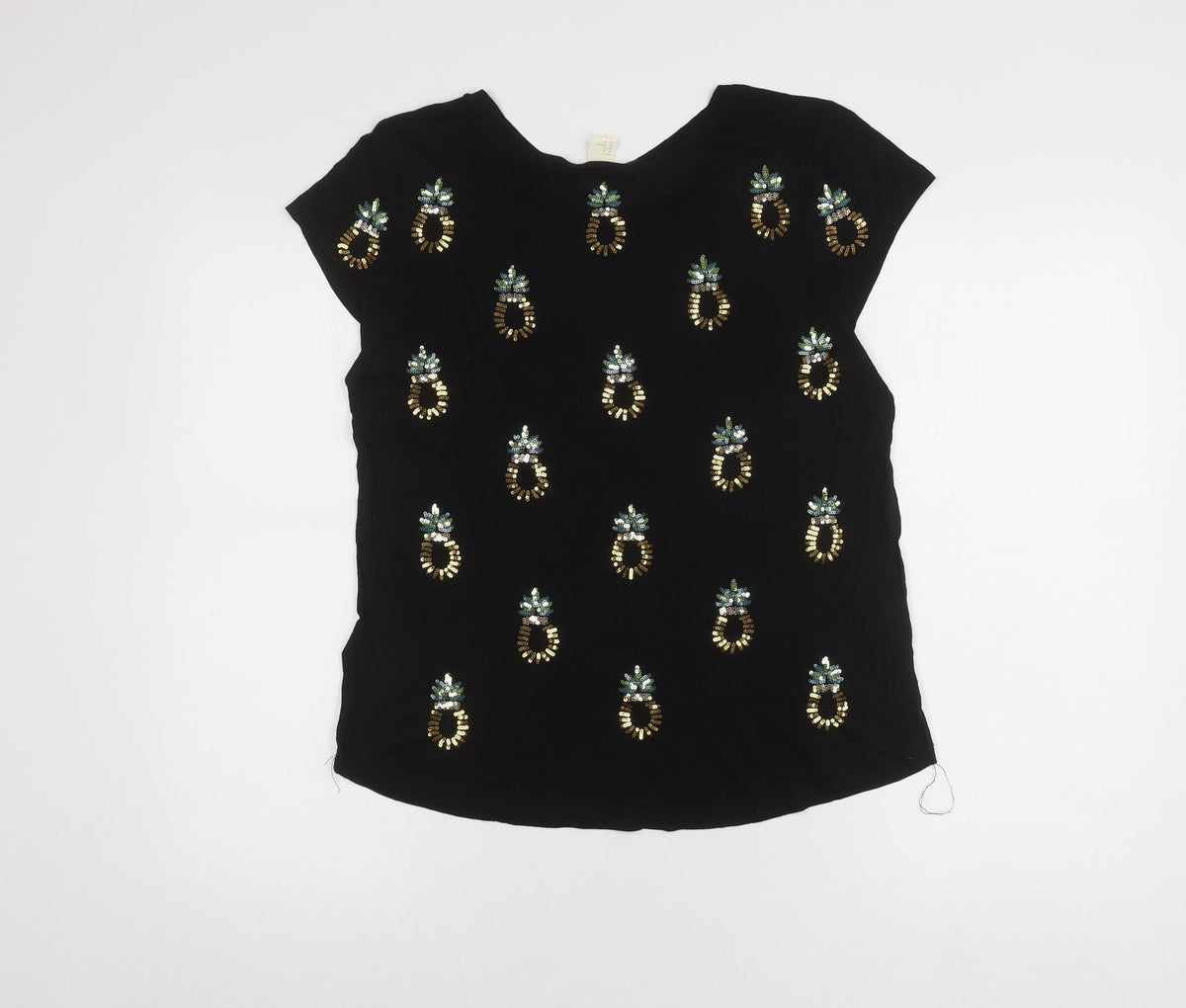H&M Women's Black Sequin T-Shirt, Size 12, Round Neck