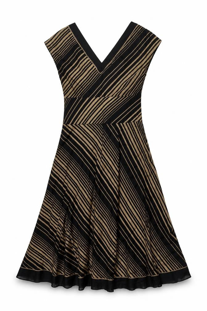 Monsoon Women's Black Striped V-Neck Dress Size 10