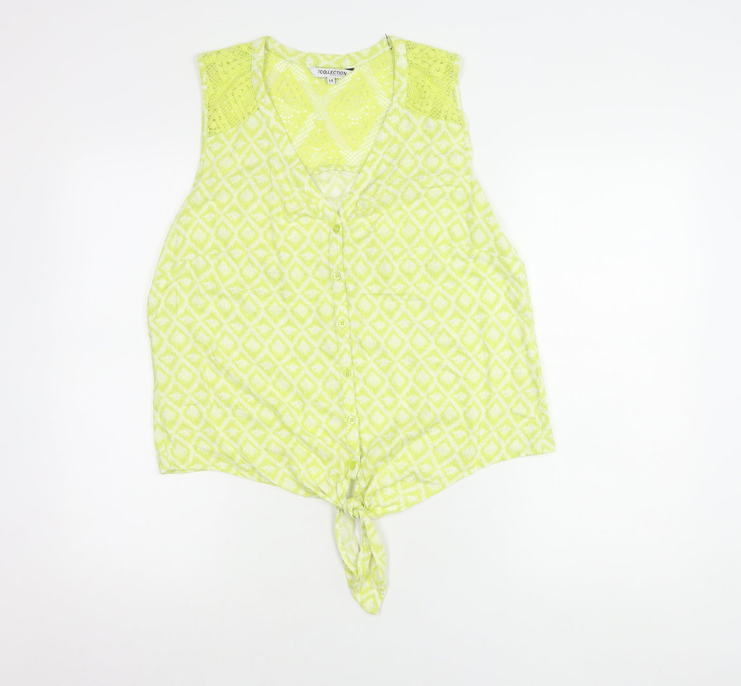 Debenhams Women's Green Geometric Lace Blouse, Size 14