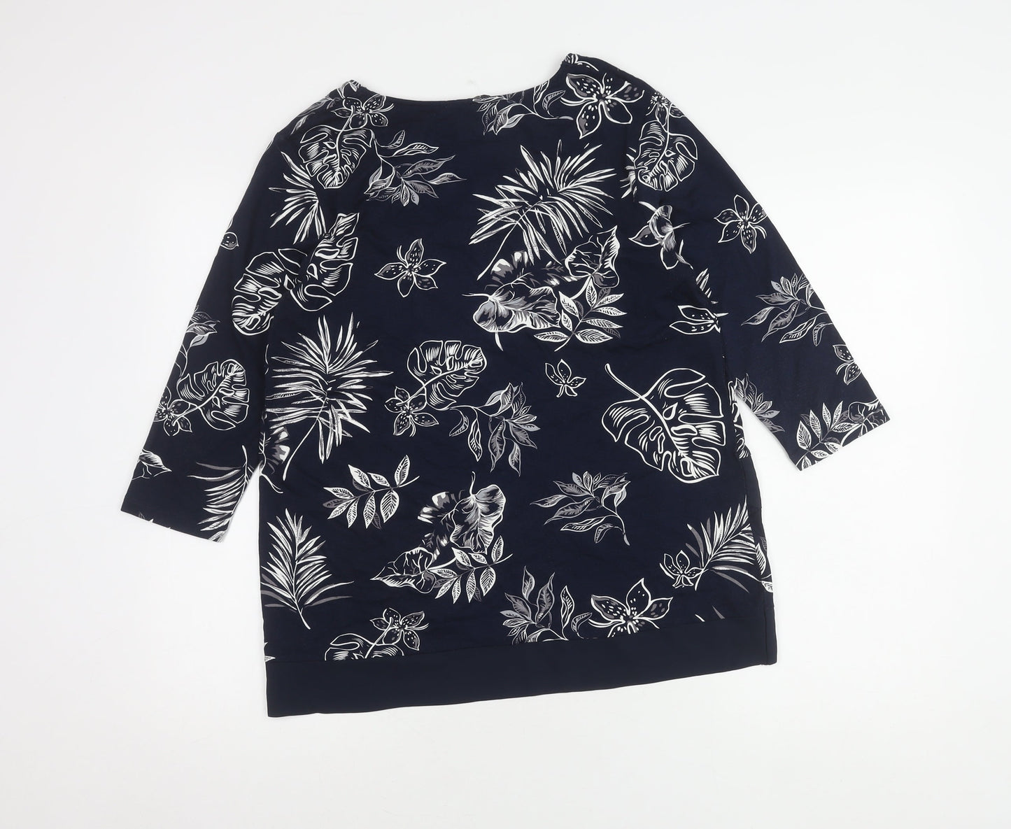 VIZ-A-VIZ Womens Blue Floral 3/4 Sleeve Top Size 10