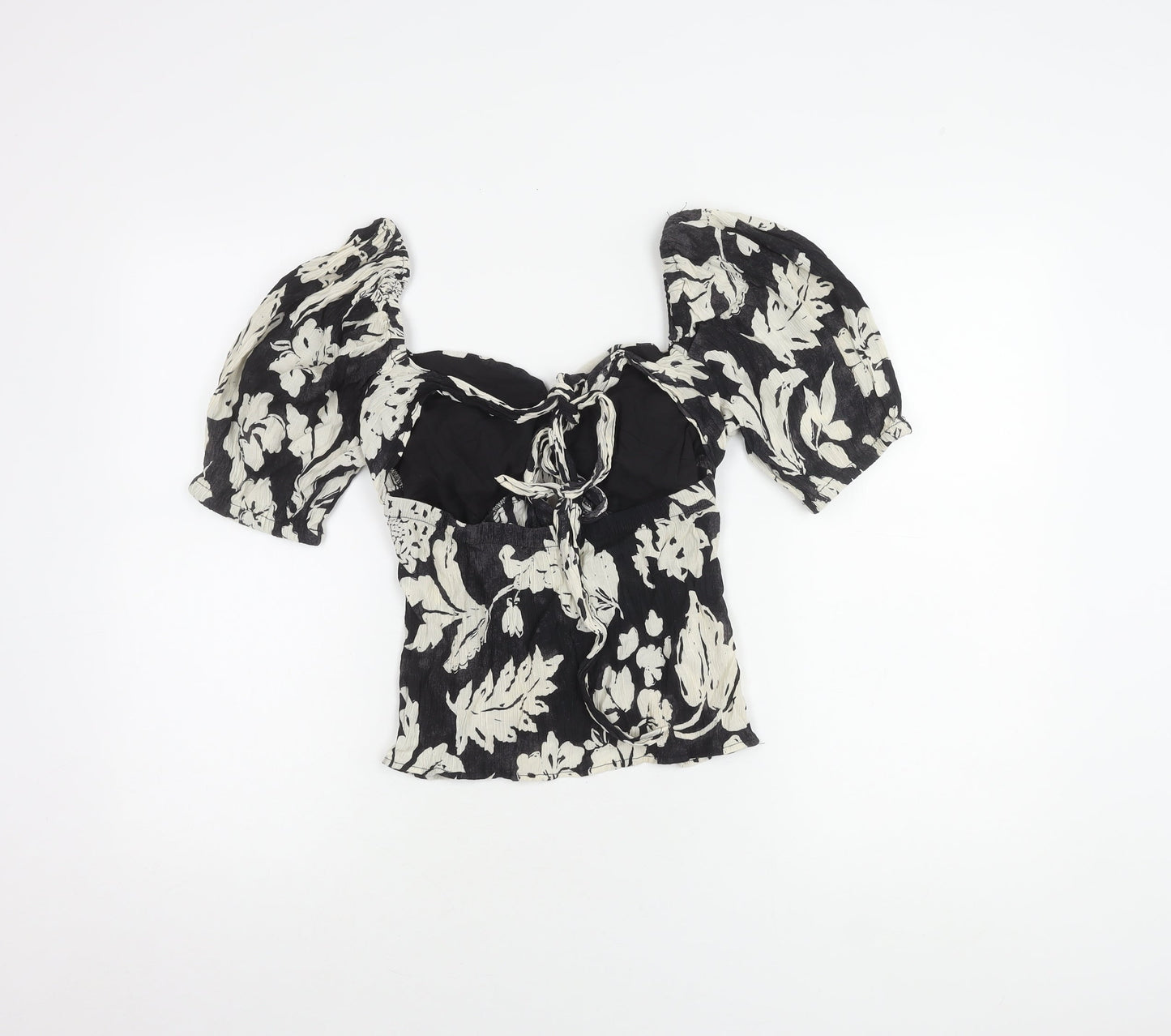 MNG Women's Black Floral Puff Sleeve Top M