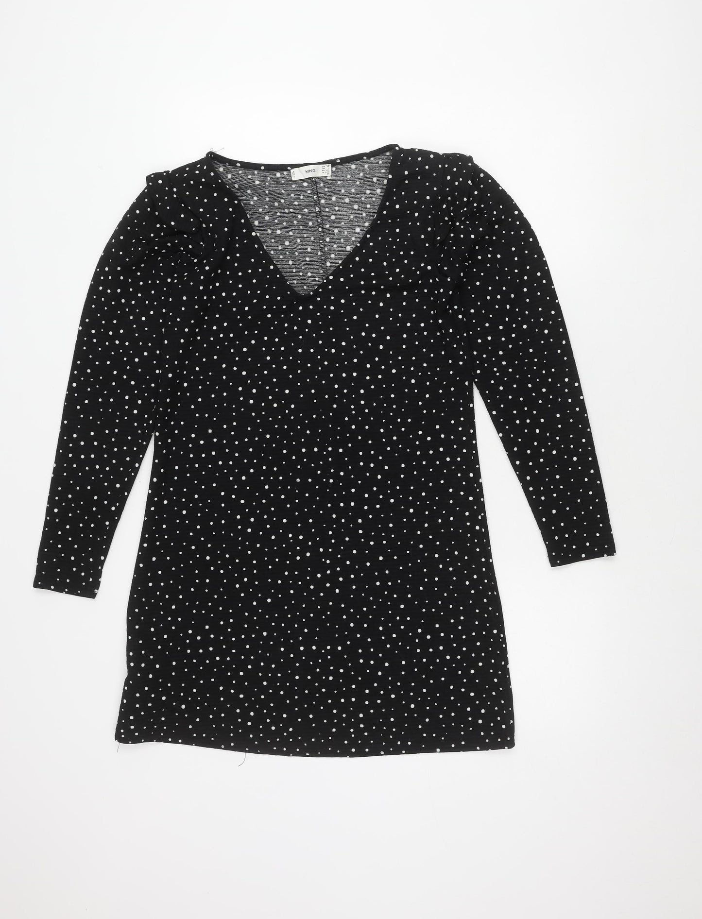 MNG Women's XS Black Polka Dot Jersey Dress
