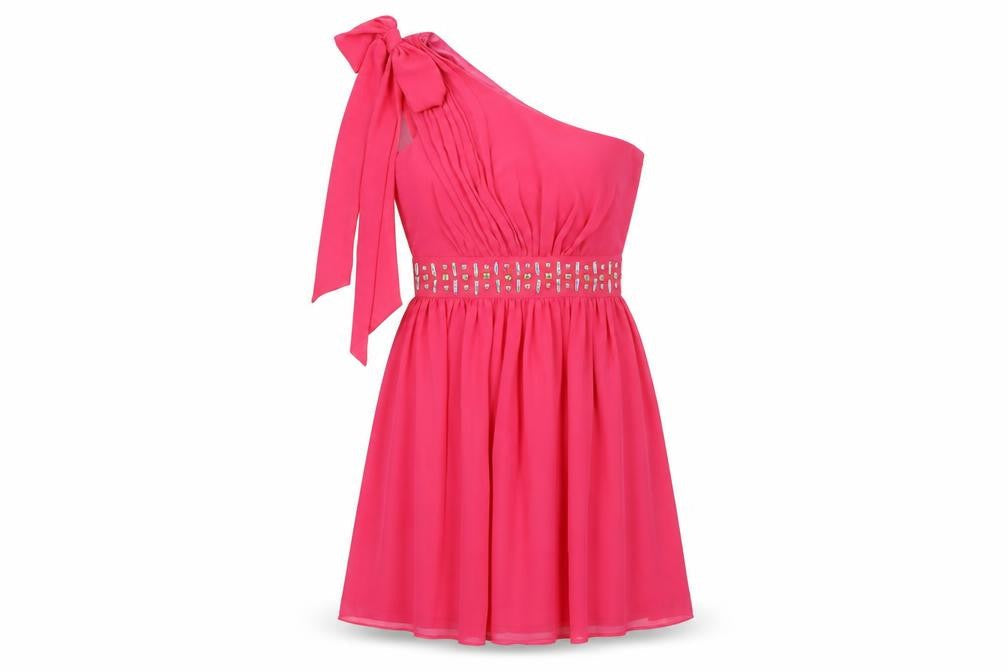 Lipsy Women’s Pink One-Shoulder Beaded Party Dress, Size 10