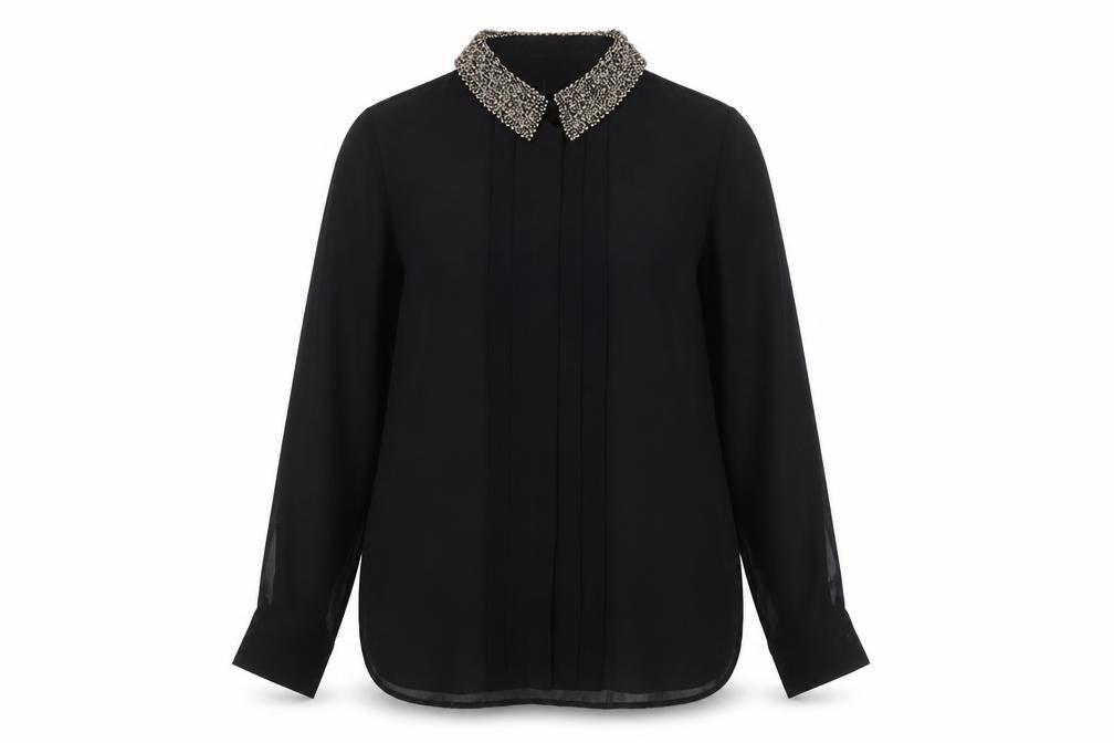 Marks & Spencer Women's Black 14 Beaded Collared Blouse