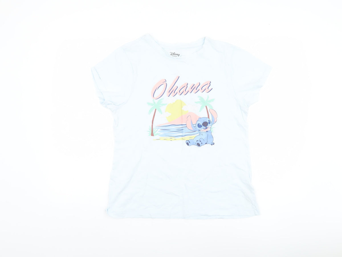 Disney Women’s White Cartoon T-Shirt, S, Casual Crew Neck