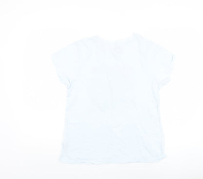 Disney Women’s White Cartoon T-Shirt, S, Casual Crew Neck