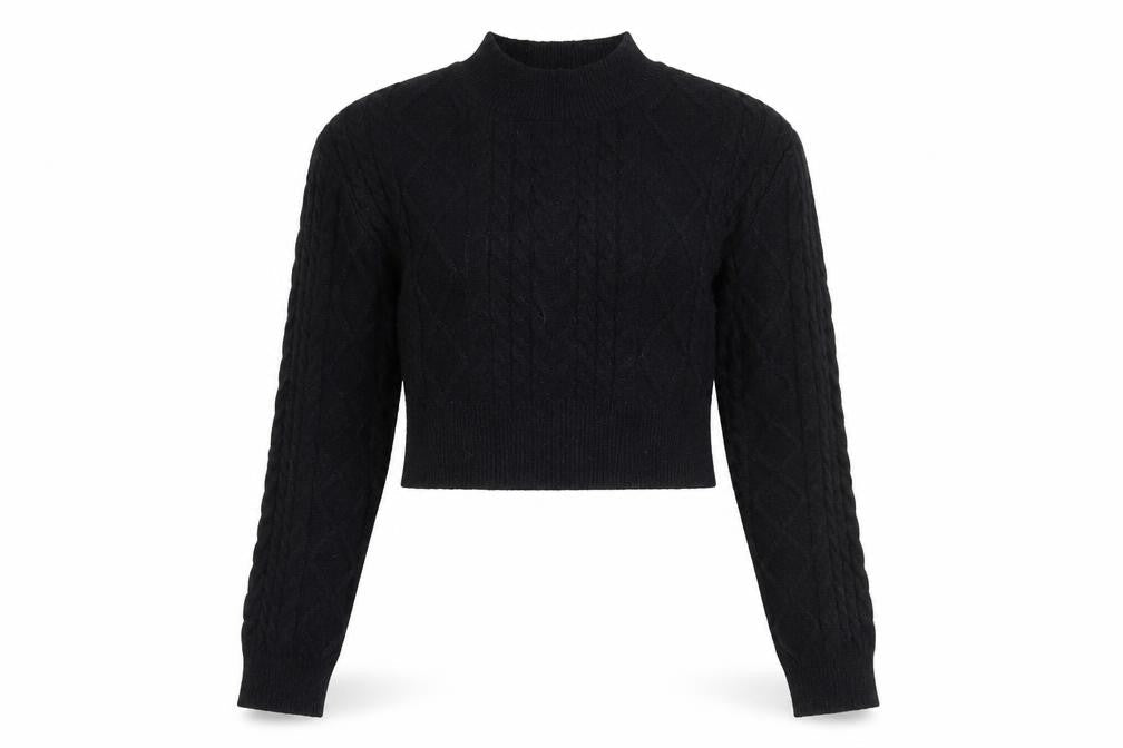 PrettyLittleThing Women's Black Cable-Knit Mock Neck Jumper