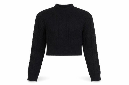 PRETTYLITTLETHING Women's Black Cable-Knit Mock Neck Jumper