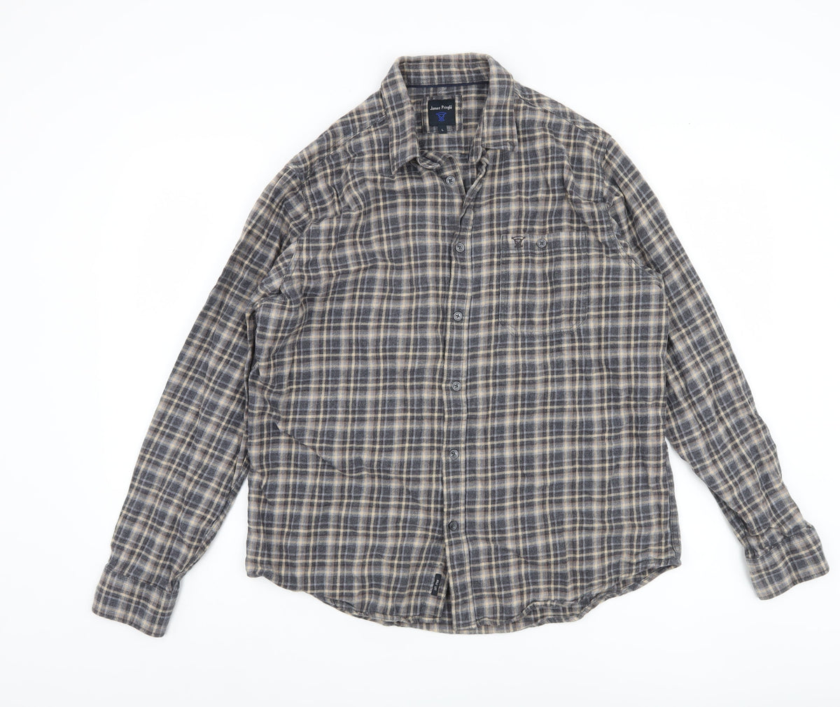 James Pringle Men's Grey Check L Shirt, Long Sleeve, Cotton