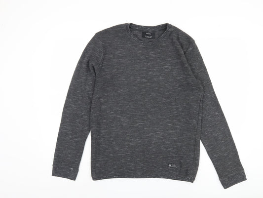 Bershka Men's Grey Long Sleeve Knit T-Shirt M