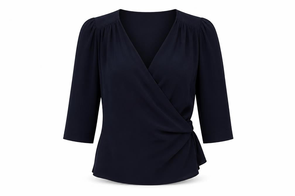 Editor's Cut Women's Black Wrap Blouse, Size 12, V-Neck Chic