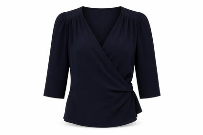 Editor's Cut Women's Black Wrap Blouse, Size 12, V-Neck Chic