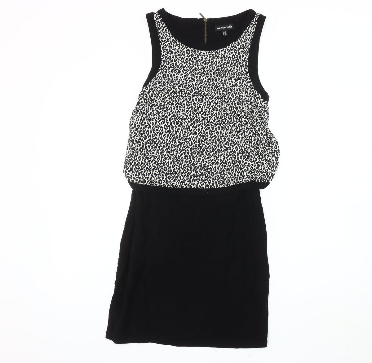 Warehouse Women's Black Animal Print Blouson Dress UK 6