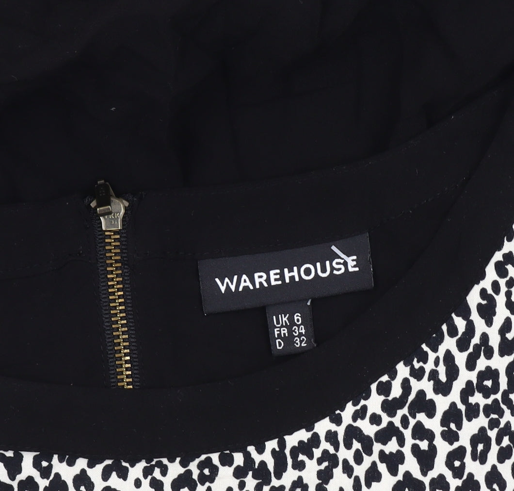 Warehouse Women's Black Animal Print Blouson Dress UK 6