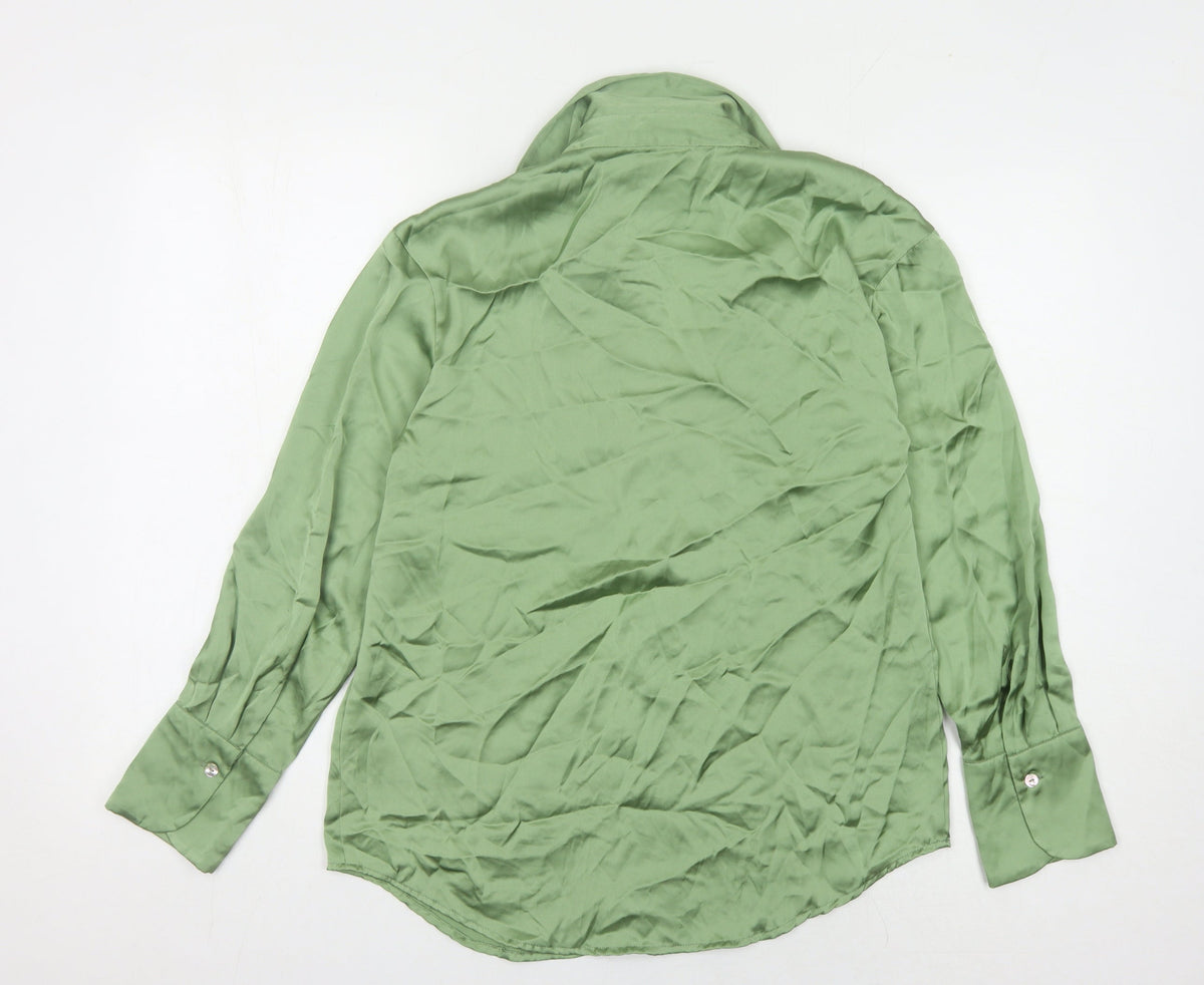 Zara Women's Green Button-Up Shirt XS Collared