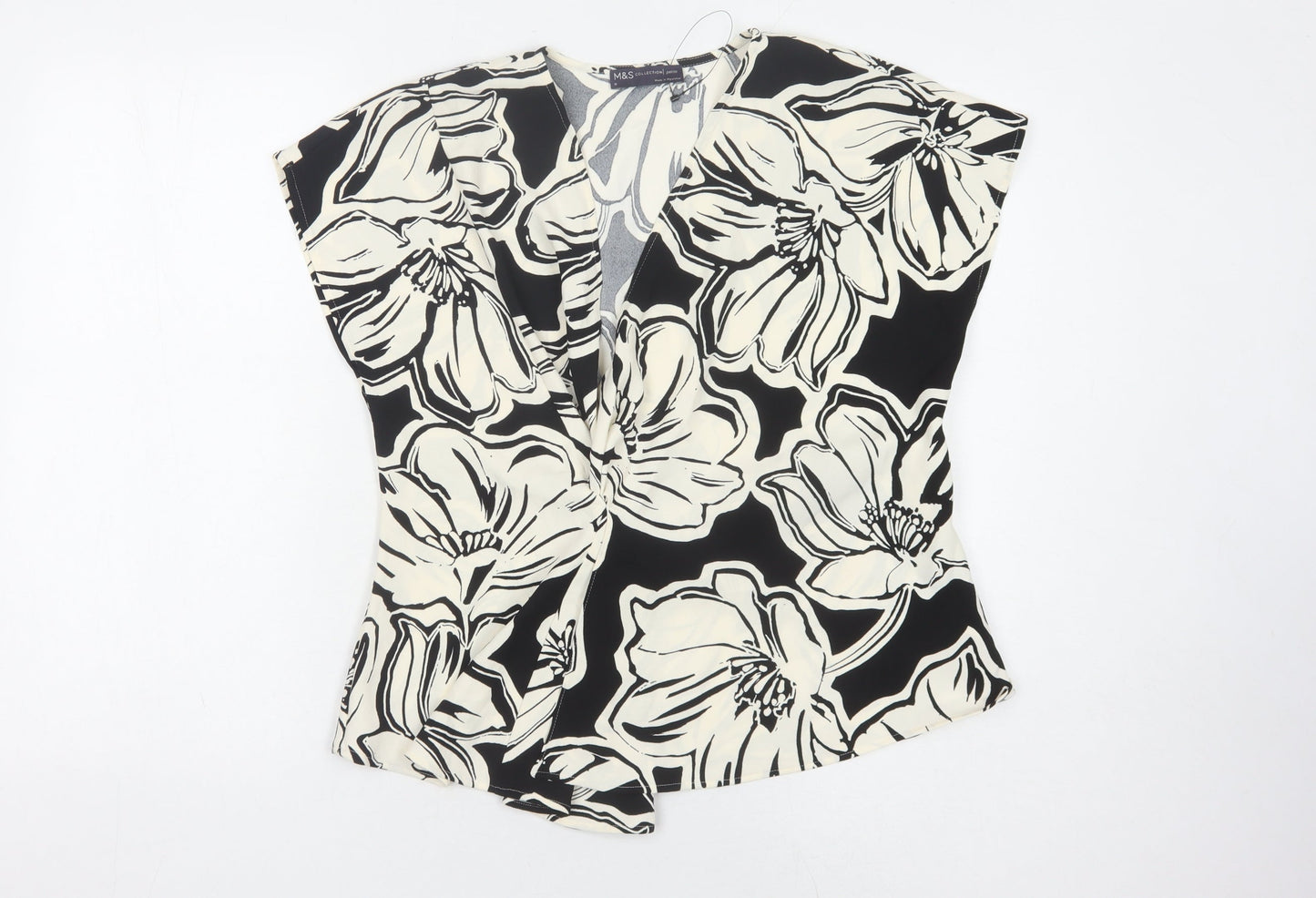 Marks and Spencer Women's Black Floral Blouse, Size 16 Petite