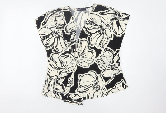 Marks and Spencer Women's Black Floral Blouse, Size 16 Petite