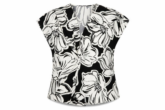Marks and Spencer Women's Black Floral Blouse, Size 16 Petite