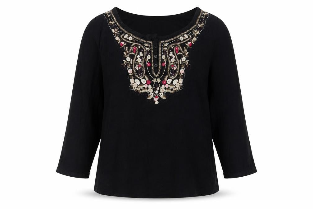 Rocha John Rocha Women's Black Embroidered Blouse Size 12